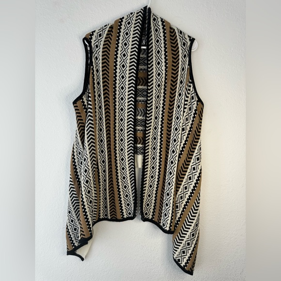 212 NEW YORK Women Boho Asymmetrical Open Sweater Vest Cardigan Sz L Jersey Top - Picture 4 of 12